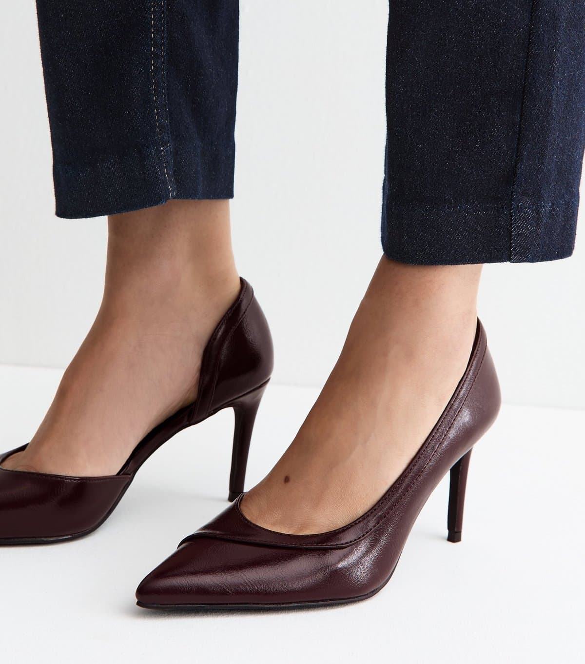 New Look Women's Dark Burgundy Faux Leather Dorsay Court Shoes Vegan New Look