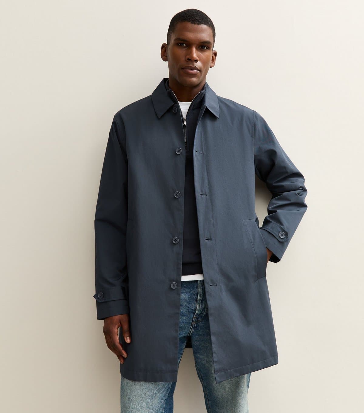 New Look Men's Navy Regular Fit Button Front Car Coat New Look