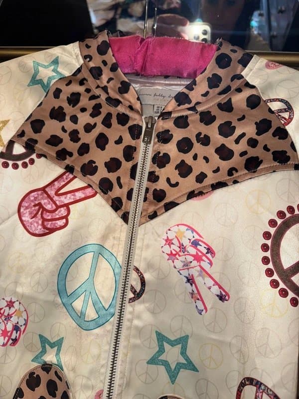 Never Fully Dressed Never Fully Dressed Peace Satin Bomber Size 6 NEW