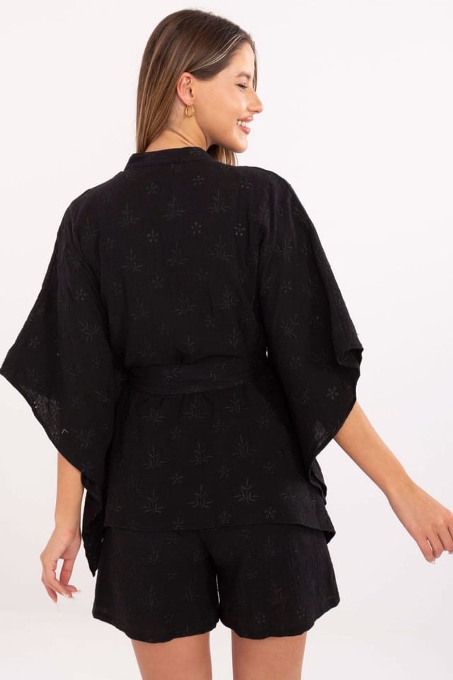 Love Lace Love Lace Women's Muslin Cotton Embroidered Shirt Shorts Set Style 215795 in Black - 3