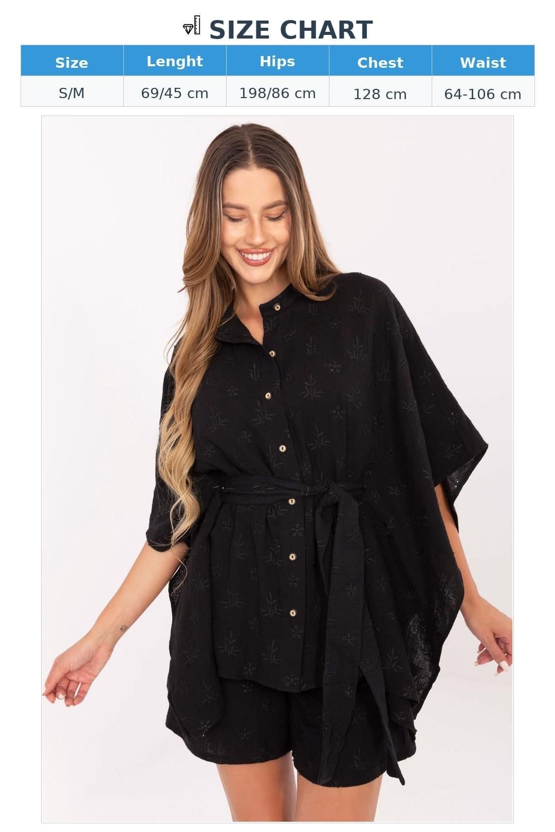 Love Lace Love Lace Women's Muslin Cotton Embroidered Shirt Shorts Set Style 215795 in Black - 4