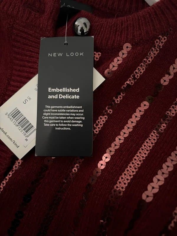 New Look New Look Burgundy Sequin Embellished Cardigan