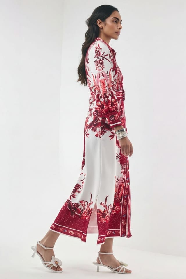 MSN Collection MSN Collection Women's Floral Maxi Shirt Dress with Belt - 2