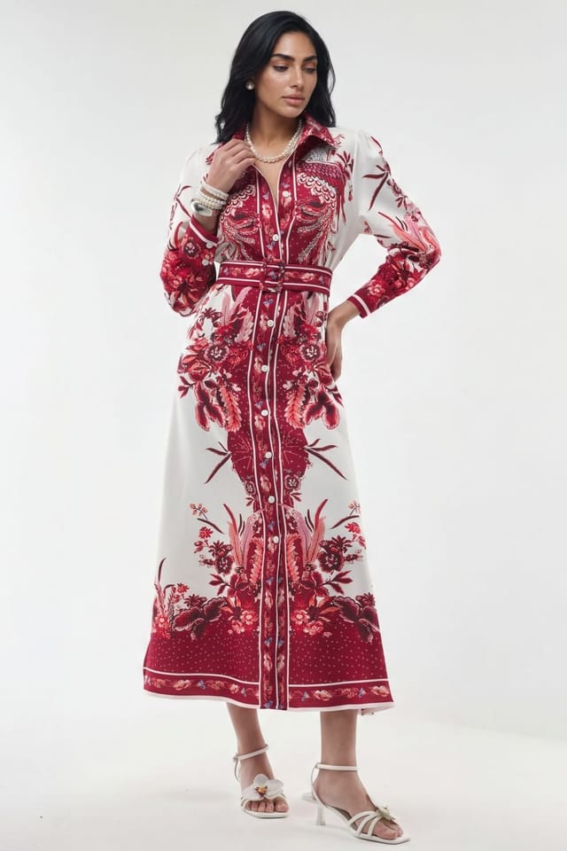 MSN Collection MSN Collection Women's Floral Maxi Shirt Dress with Belt - 3