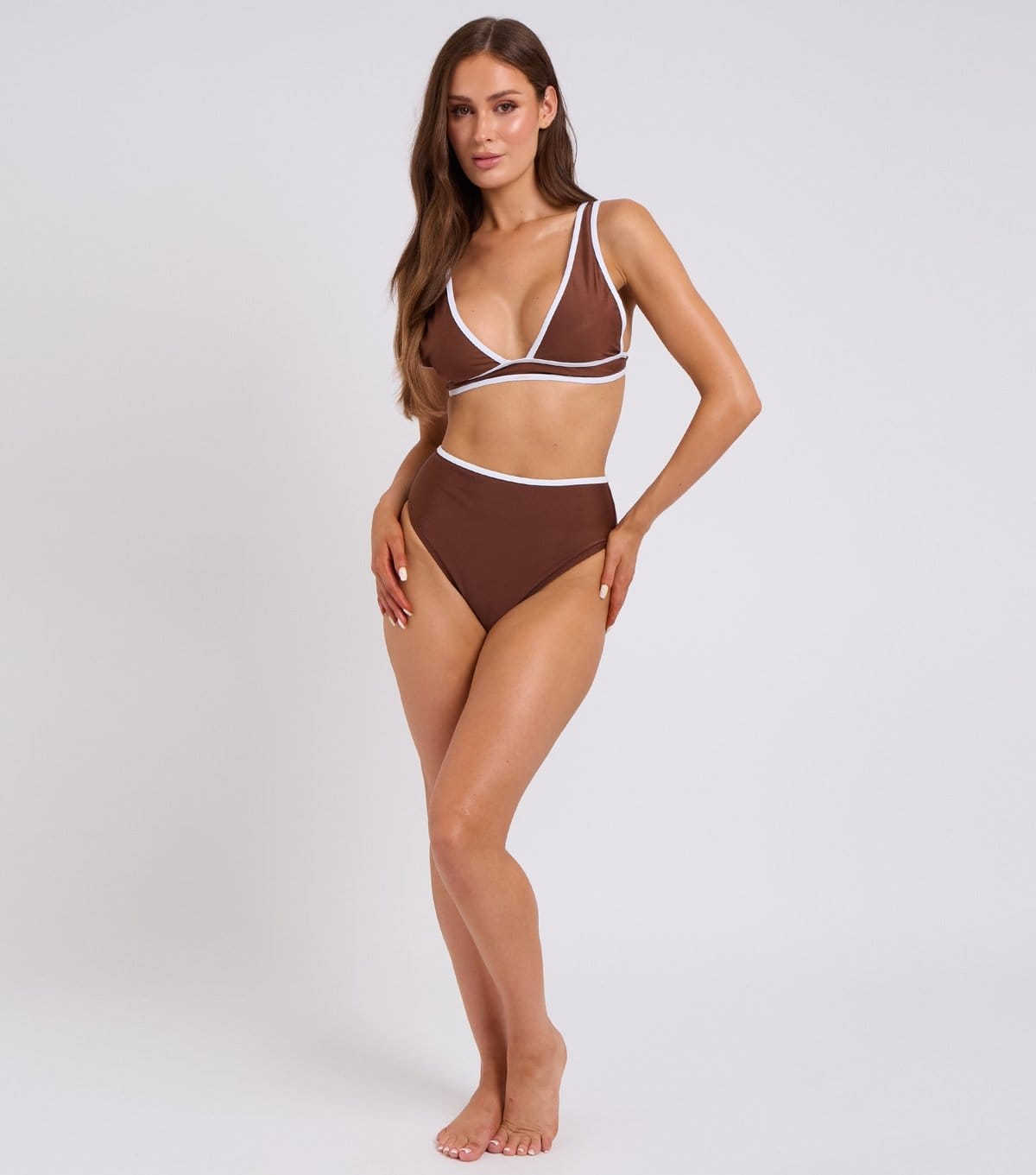 Urban Bliss Brown Contrast Trim Bikini Bottoms