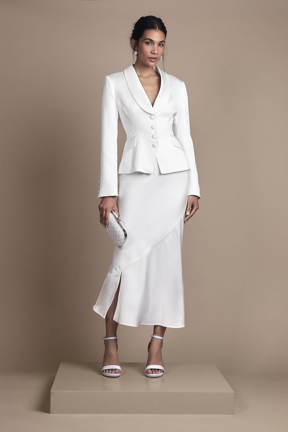 Coast Coast Women's Bridal Satin Detail Fitted Skirt in Ivory