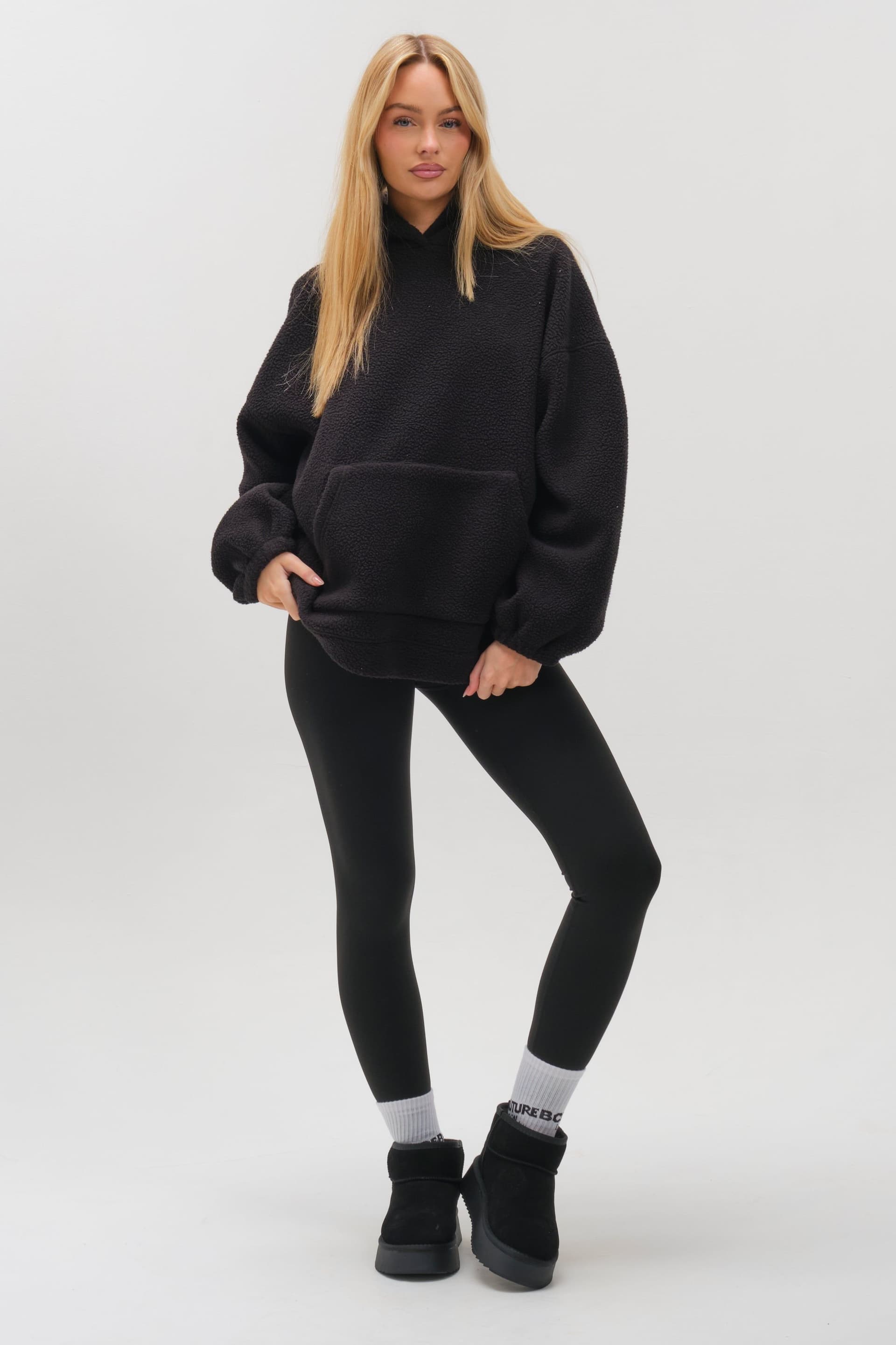 BCouture BCouture Women's Sherpa Fleece Hoodie & Leggings Set in Black