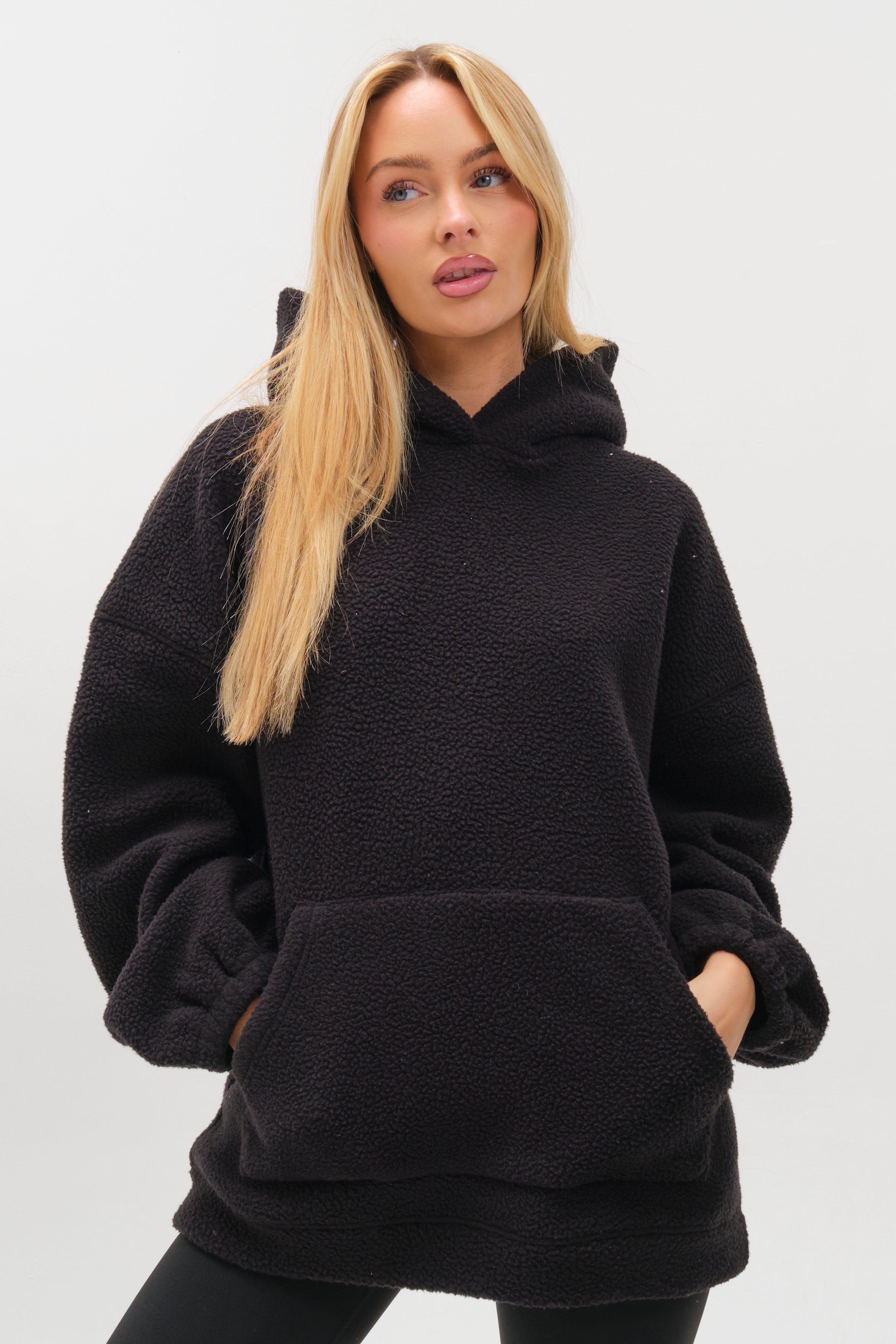 BCouture BCouture Women's Sherpa Fleece Hoodie & Leggings Set in Black - 2