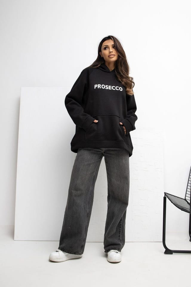 Love Lace Love Lace Women's Embroidered Hooded Cotton Elastane Sweatshirt Style 221611 in Black - 2