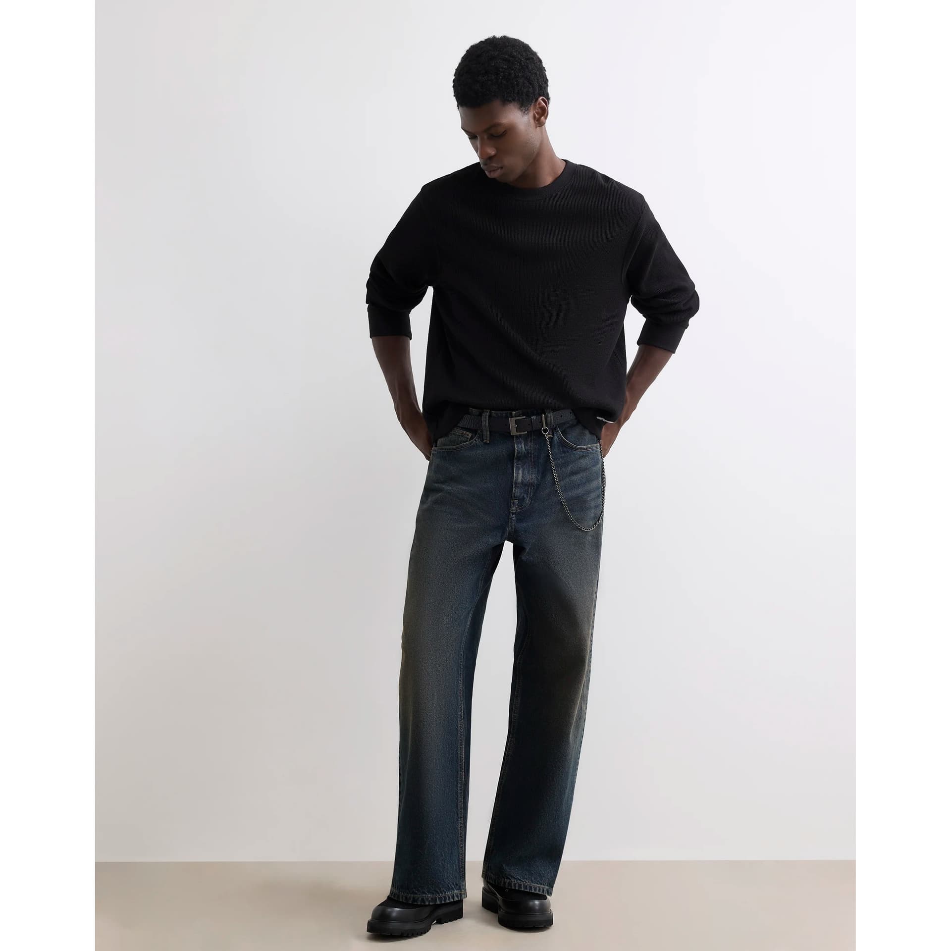 River Island Mens River Island Blue Baggy Fit Dark Wash Jeans