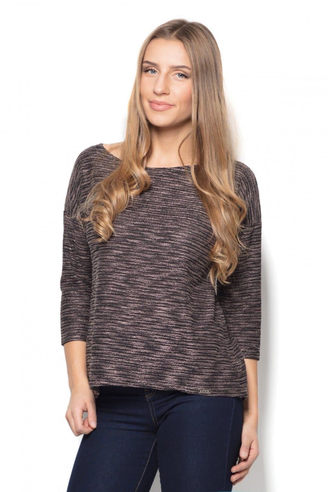 Love Lace Love Lace Women's Melange Loose Blouse with Sheer Back Panel in Brown