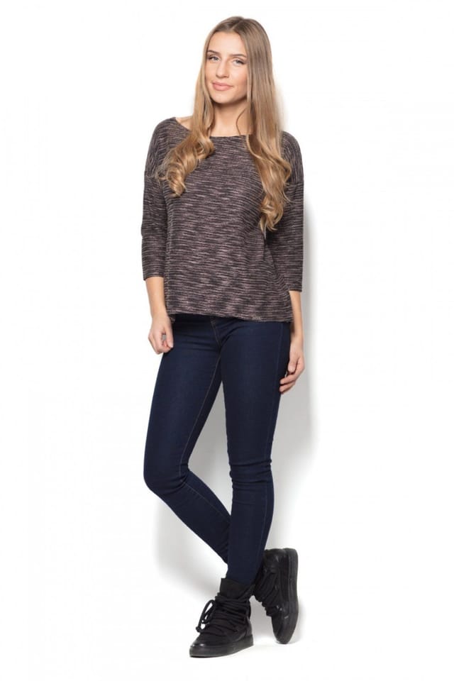 Love Lace Love Lace Women's Melange Loose Blouse with Sheer Back Panel in Brown - 2