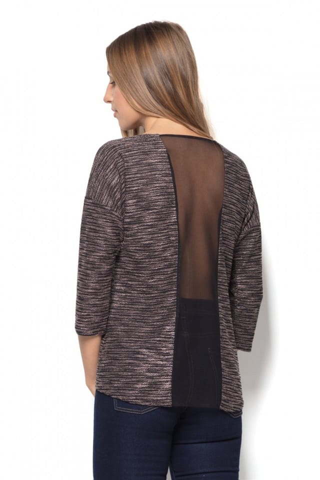 Love Lace Love Lace Women's Melange Loose Blouse with Sheer Back Panel in Brown - 3
