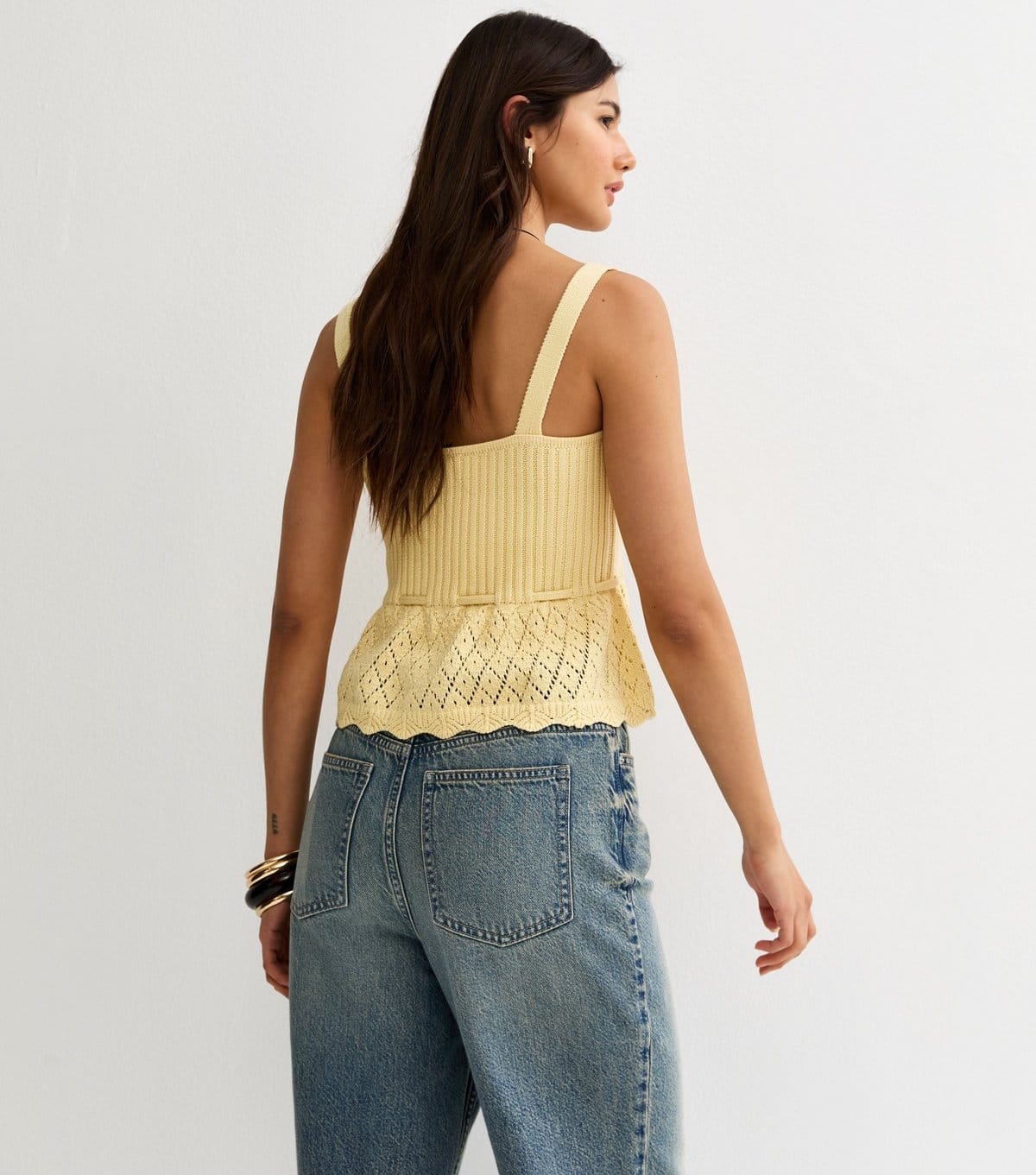 New Look Women's Yellow Cotton Rich Tie Waist Peplum Vest New Look - 4