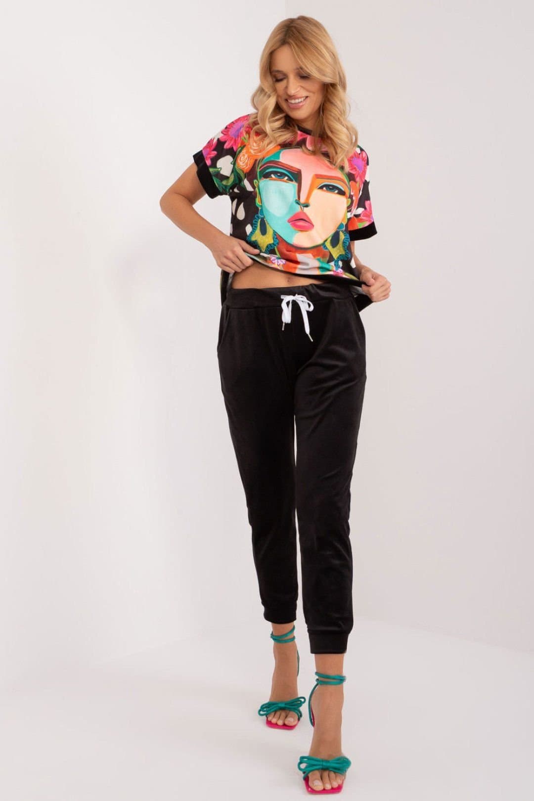 Love Lace Love Lace Women's Velour Blouse & Pants Set in Black