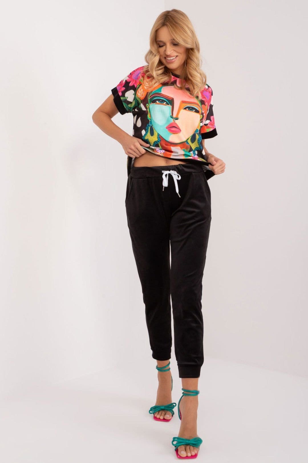 Love Lace Black Velour Blouse & Pants Set