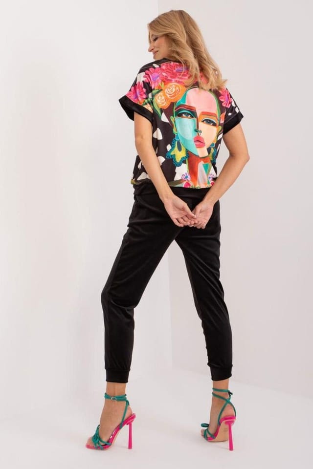 Love Lace Love Lace Women's Velour Blouse & Pants Set in Black - 3