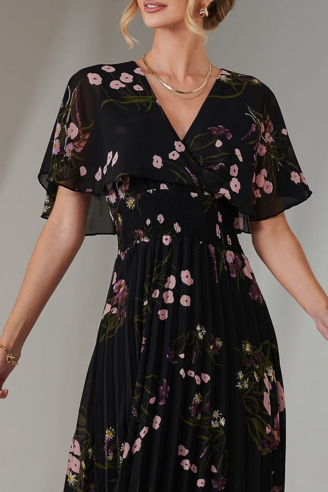 Jolie Moi Jolie Moi Women's Floral Print Chiffon Pleated Dress in Pink - 2
