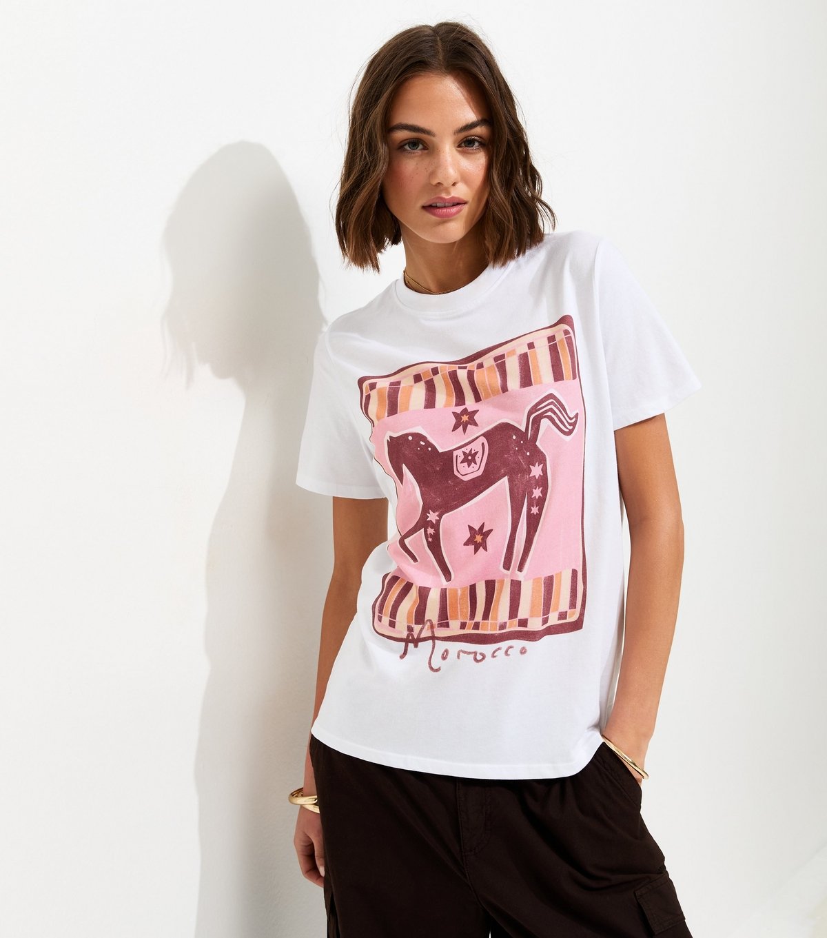 New Look Women's White Cotton Horse Print Oversized T-Shirt New Look - 2