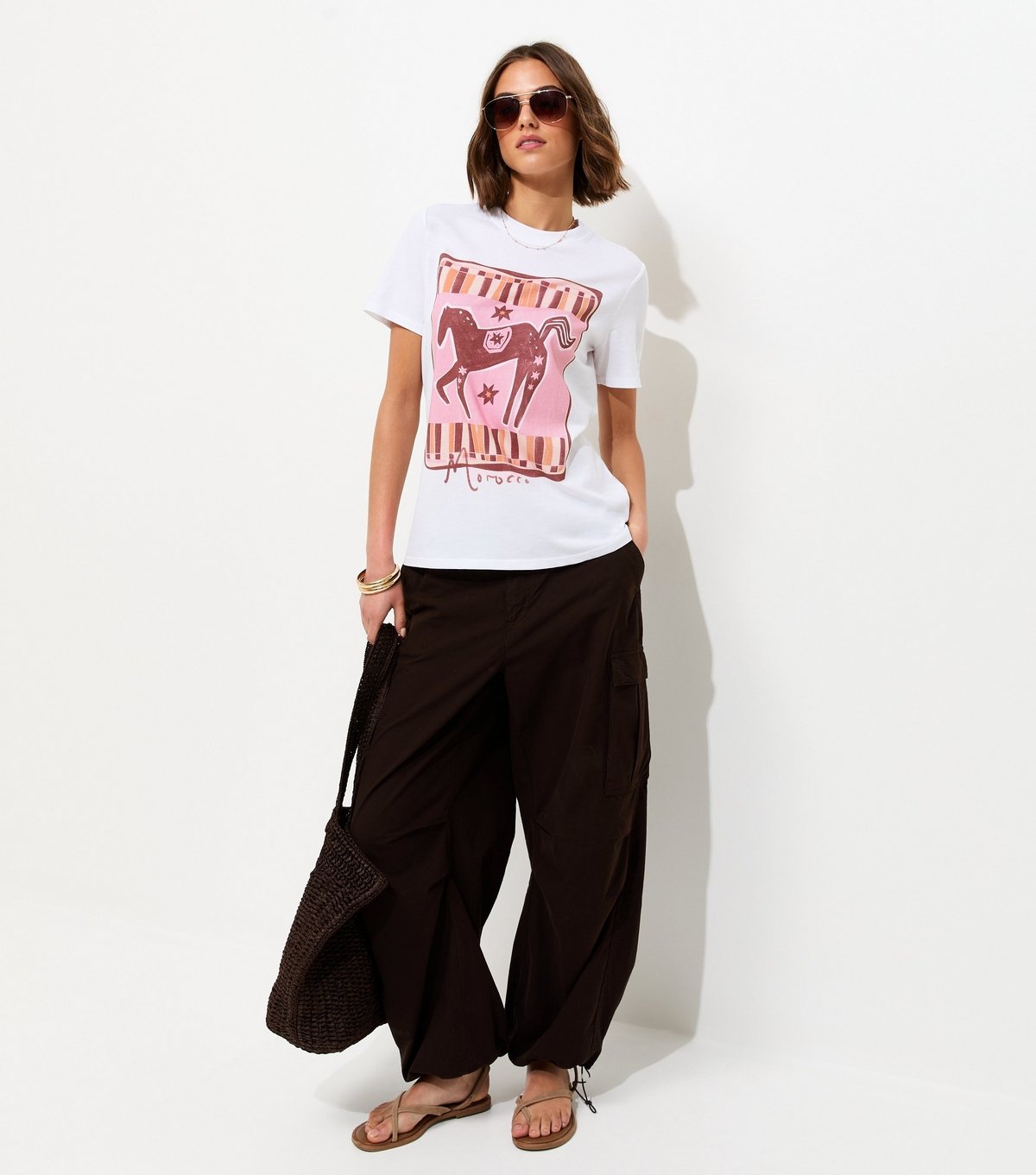 New Look Women's White Cotton Horse Print Oversized T-Shirt New Look - 3