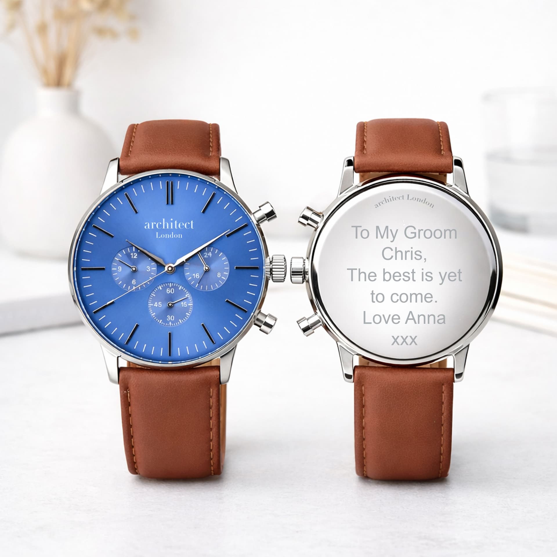 Wear We Met Wear We Met Men's Personalised Architect London Motivator Chronograph Watch in Blue