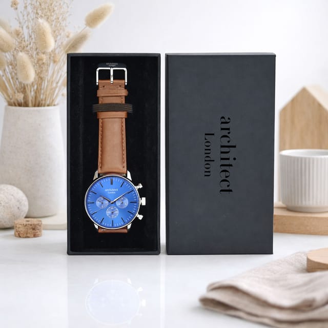 Wear We Met Wear We Met Men's Personalised Architect London Motivator Chronograph Watch in Blue - 2