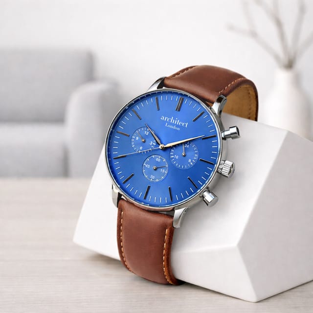 Wear We Met Wear We Met Men's Personalised Architect London Motivator Chronograph Watch in Blue - 3