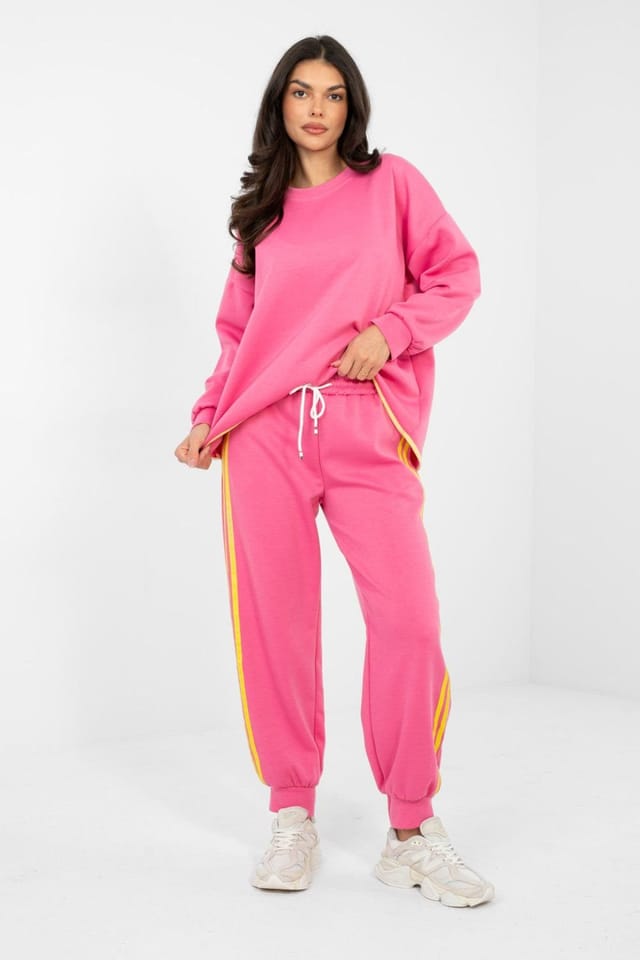 Love Lace Love Lace Women's Stylish Polyester Tracksuit Set Sweatshirt Pants in Pink - 3
