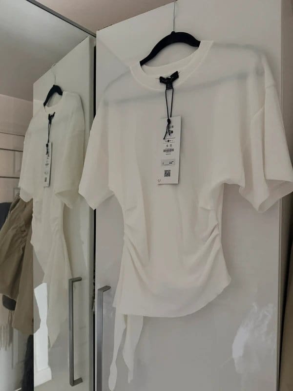 Bershka White Ruched T-Shirt