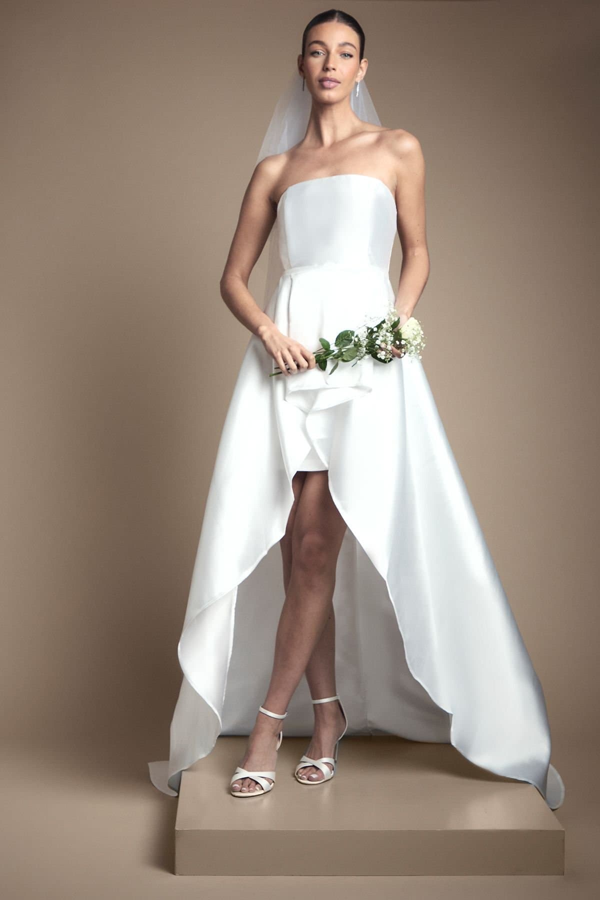 Coast Coast Women's Bandeau Twill Mini With Full Overskirt Wedding Dress in Ivory