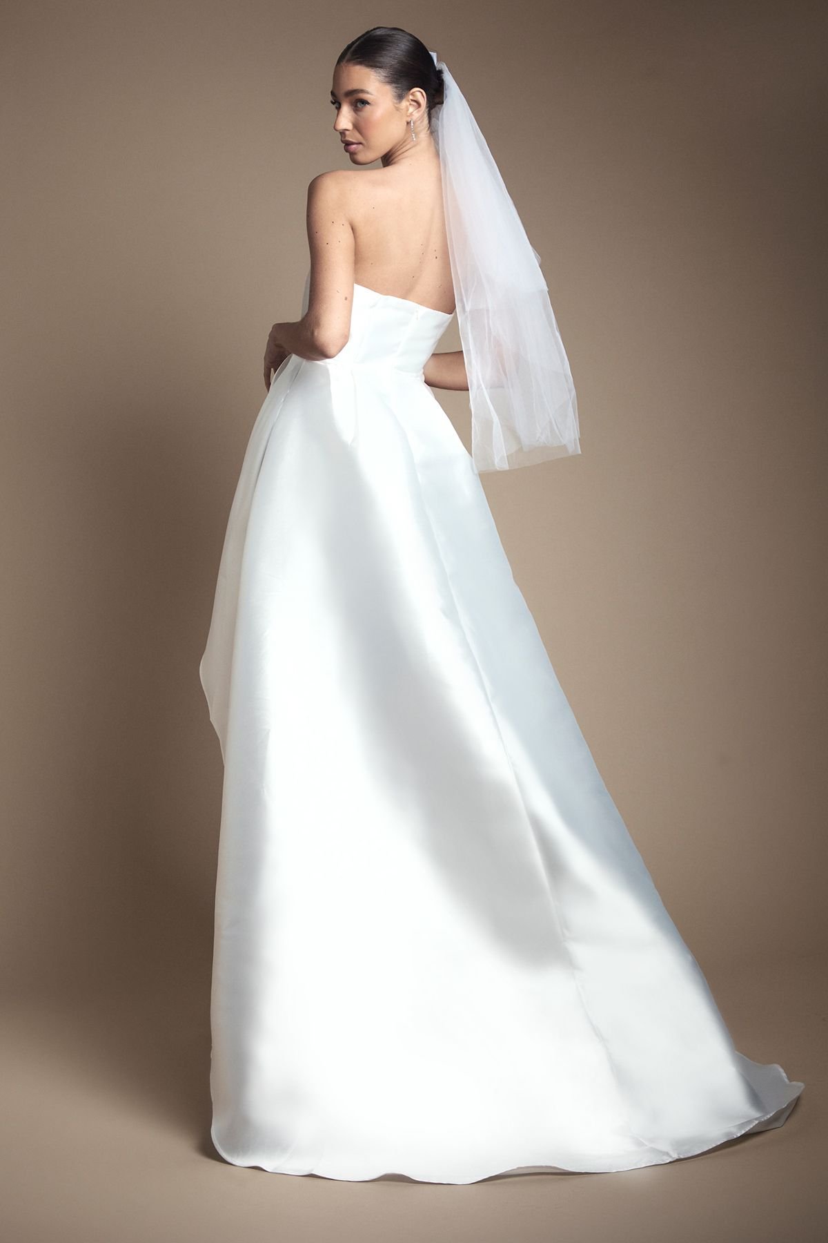 Coast Coast Women's Bandeau Twill Mini With Full Overskirt Wedding Dress in Ivory - 3