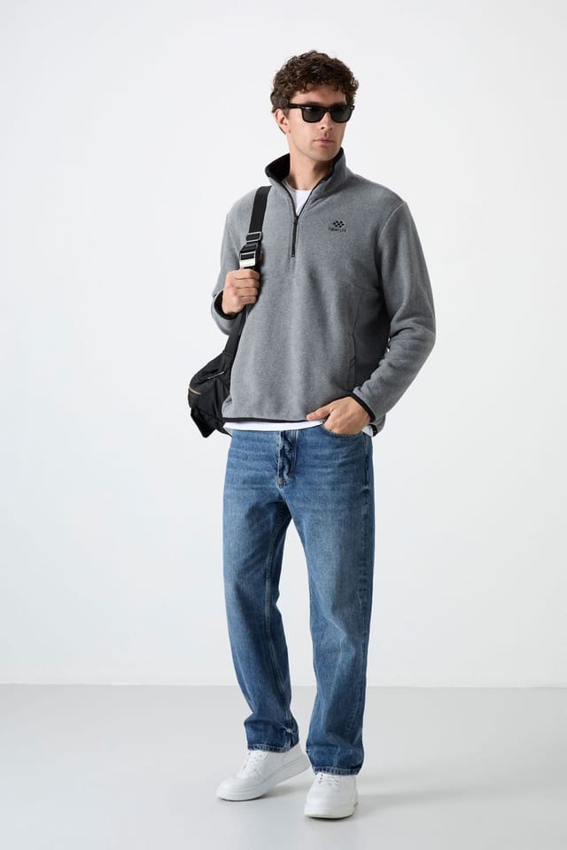 Tommy Life Tommy Life Men's Half-Zip Plush Sweatshirt in Grey - 2