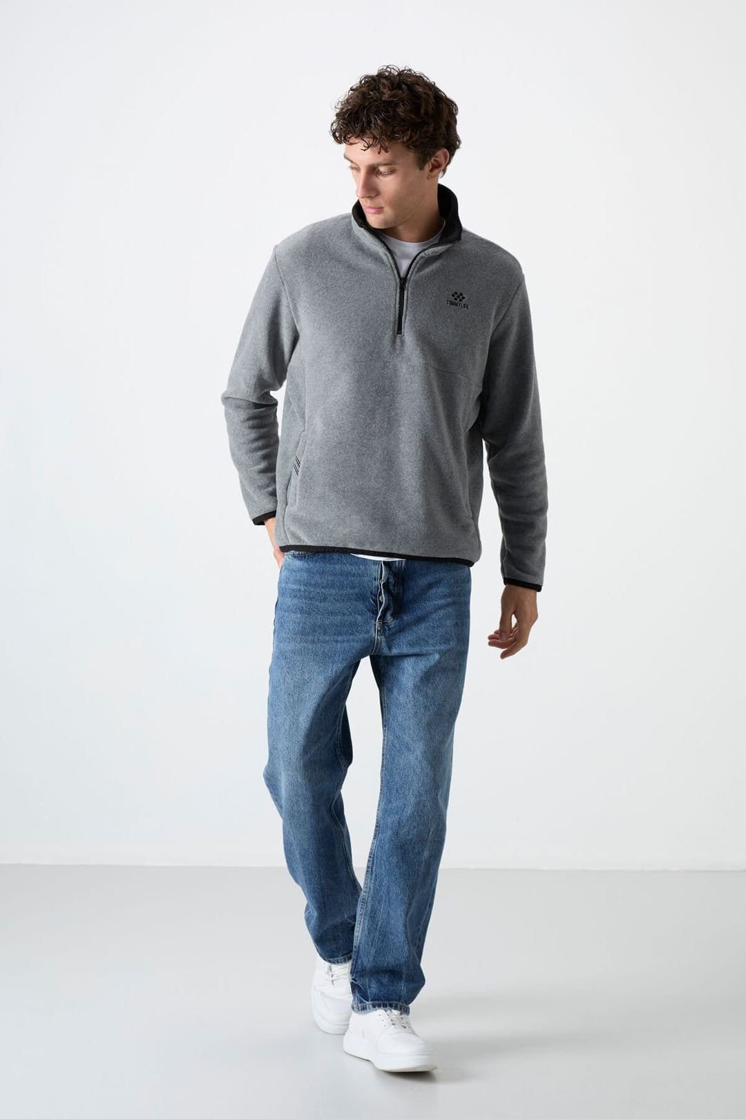 Tommy Life Tommy Life Men's Half-Zip Plush Sweatshirt in Grey - 4