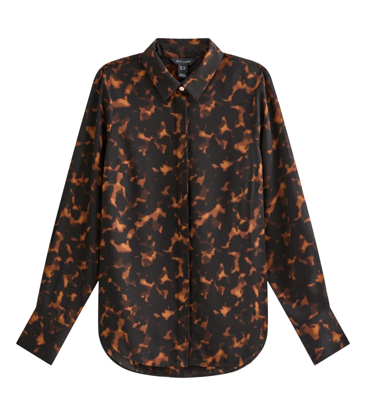 New Look Women's Black Tortoiseshell Print Long Sleeve Shirt New Look