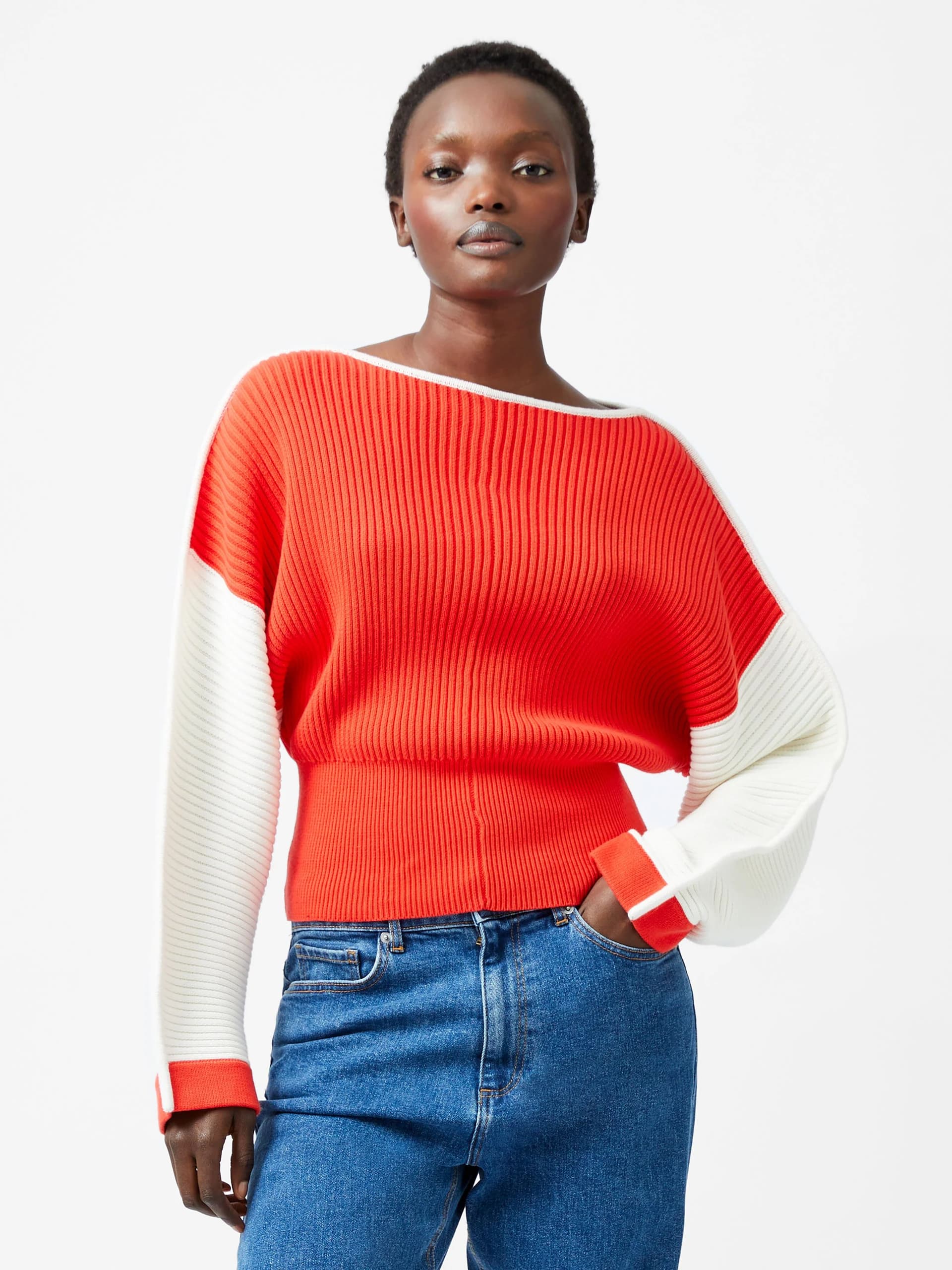 French Connection Lily Drop Shoulder Jumper Scarlet/porcelain