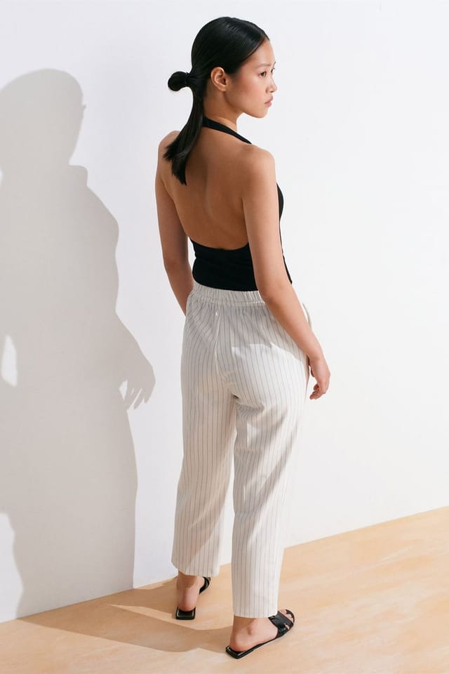 Dilvin Dilvin Women's Striped Straight-leg Woven Jogger Pants in Off-White - 2