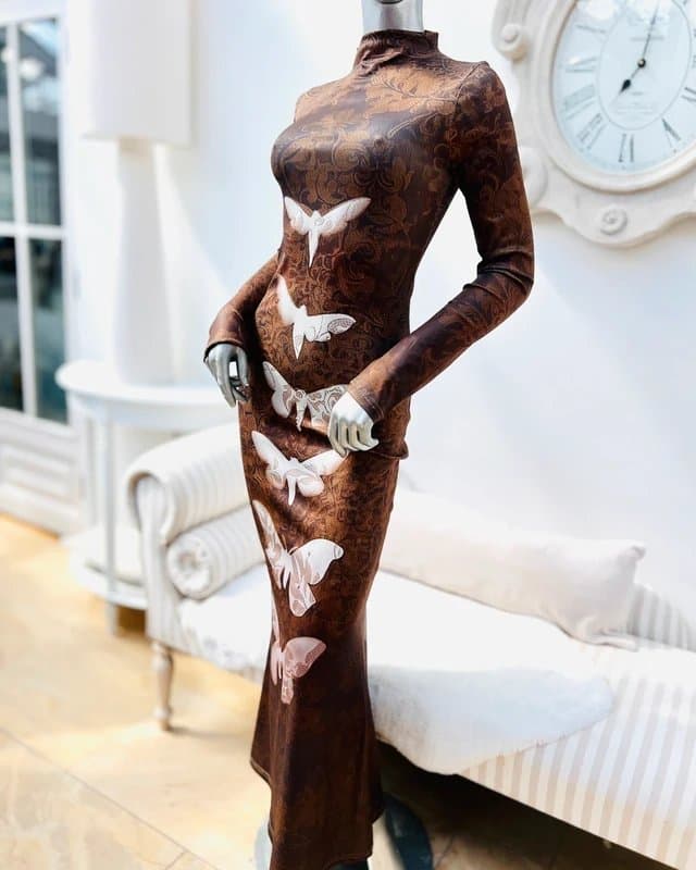 Studio Studio chestnut brown goth glam moth maxi dress 8-10