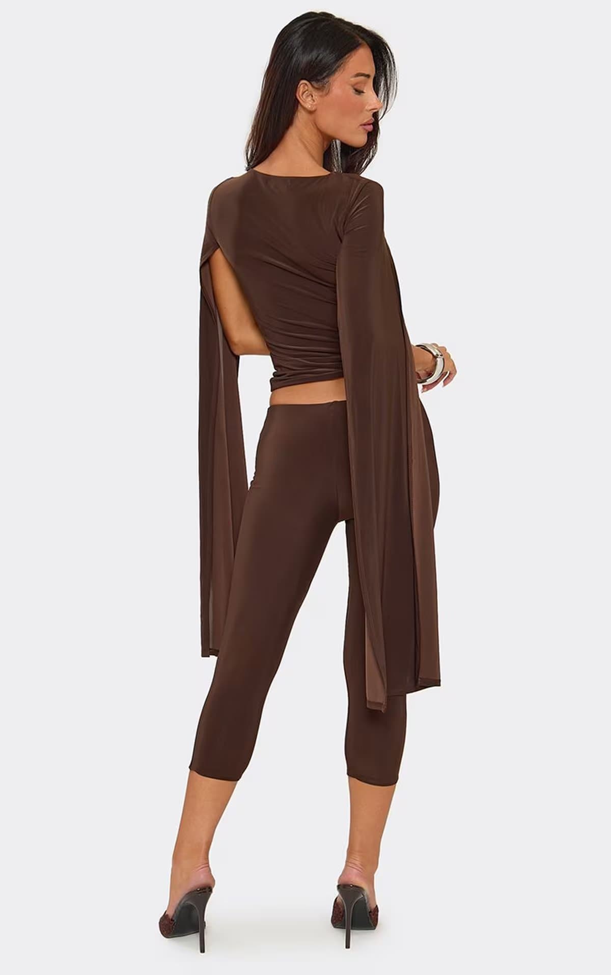 EGO Low Rise Capri Trousers In Chocolate Brown Slinky, Women's Size UK 6