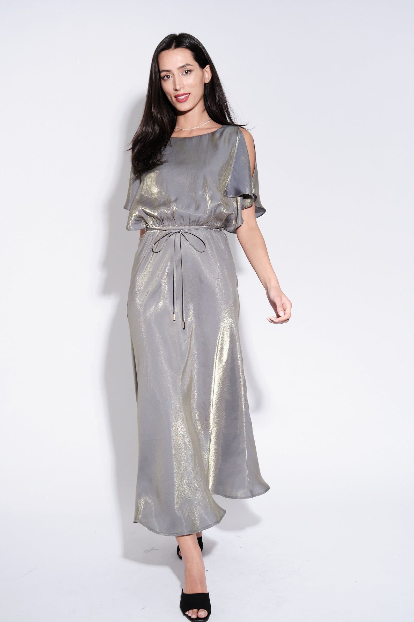 Louche Louche Women's Basford Iridescent Cape Sleeve Midi Dress in Green