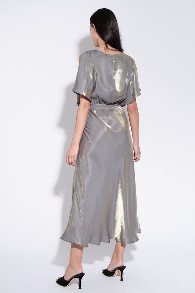 Louche Louche Women's Basford Iridescent Cape Sleeve Midi Dress in Green - 2