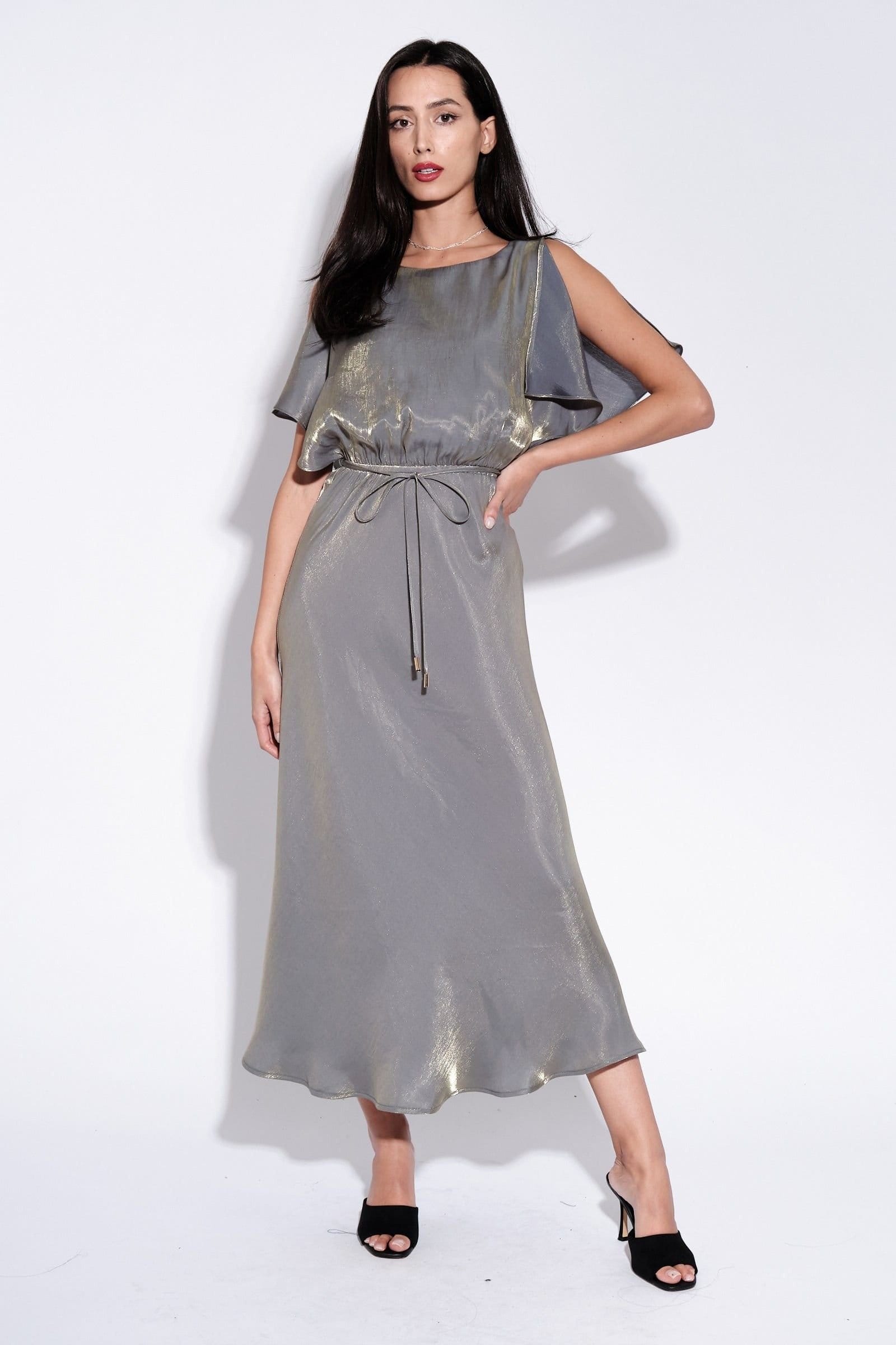 Louche Louche Women's Basford Iridescent Cape Sleeve Midi Dress in Green - 4
