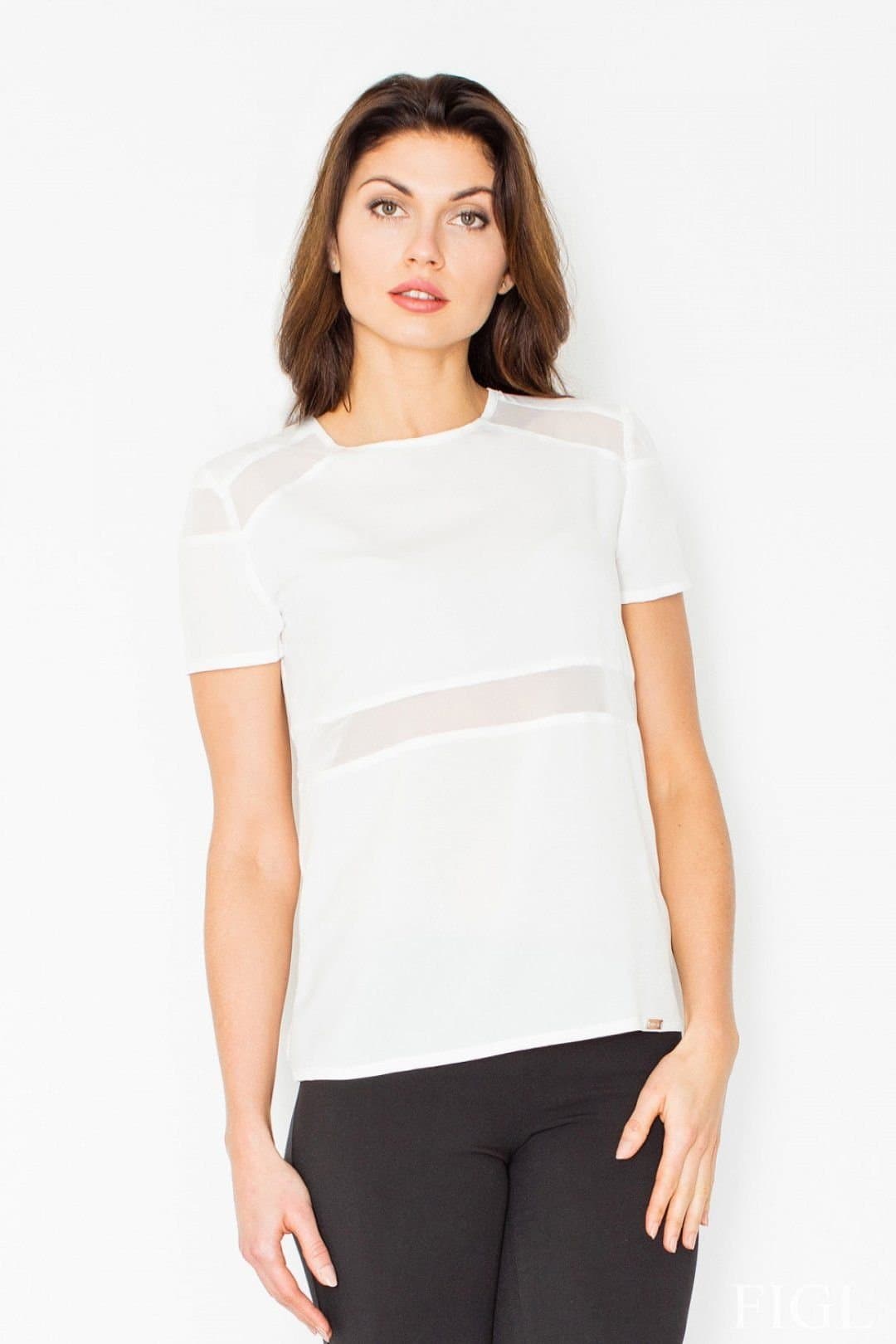 Love Lace Love Lace Women's Short Sleeve Blouse Mesh Insert Zip in White