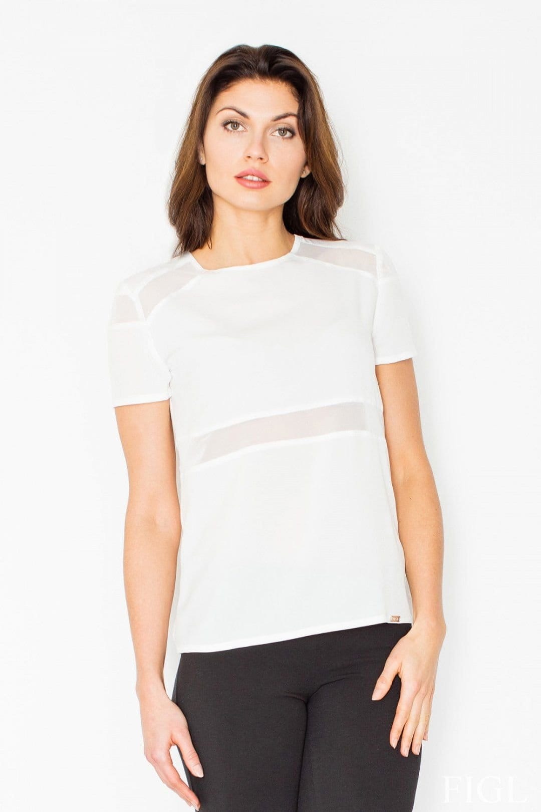 Love Lace Love Lace Women's Short Sleeve Blouse Mesh Insert Zip in White - 1