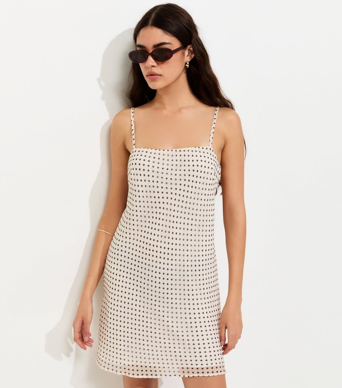 New Look Women's Cream Chiffon Polka Dot Strappy Mini Dress New Look