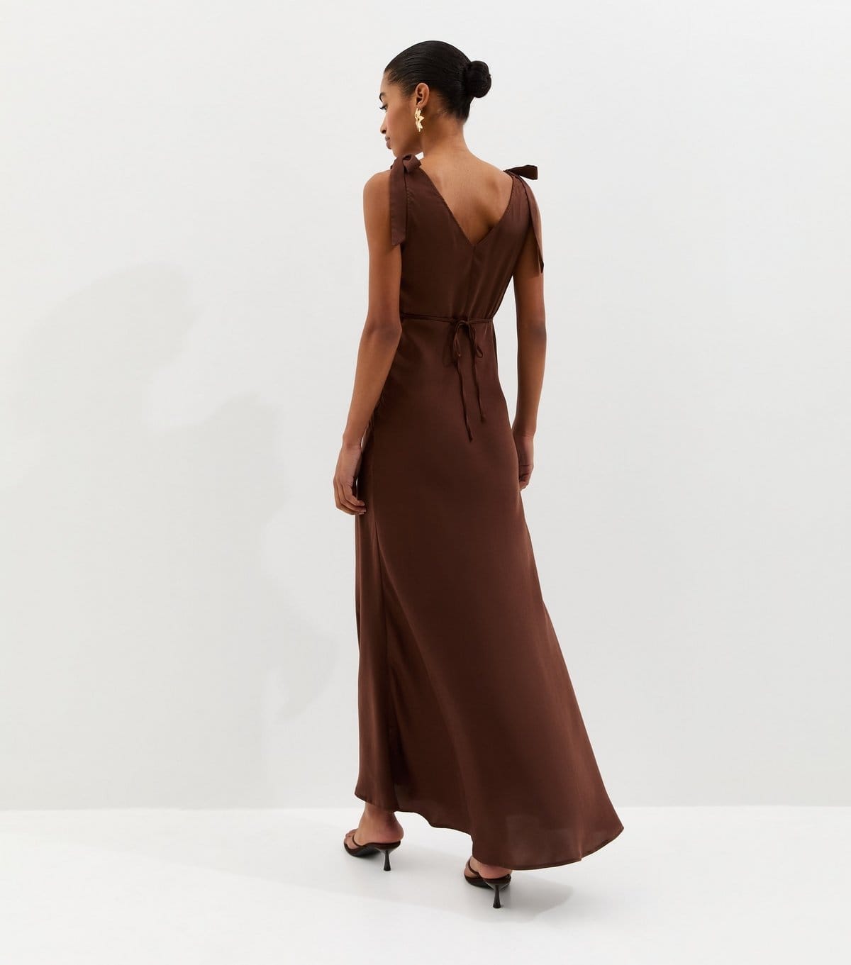New Look Women's Dark Brown Tie Shoulder Plunge Maxi Dress New Look - 4