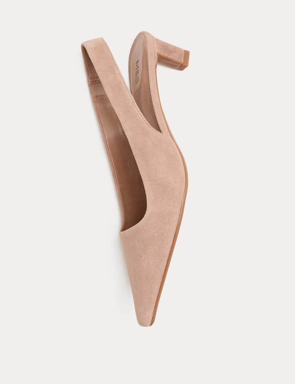 Marks & Spencer M&S Suede Kitten Heel Pointed Slingback Shoes Blush Pink - 2