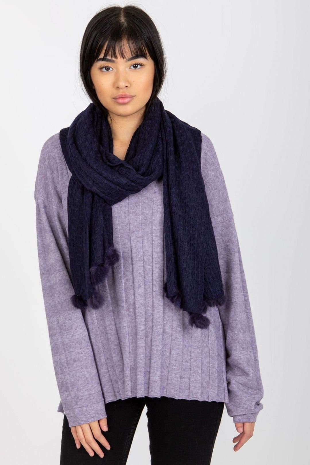 Love Lace Love Lace Blue Openwork Long Winter Scarf with Pom Poms