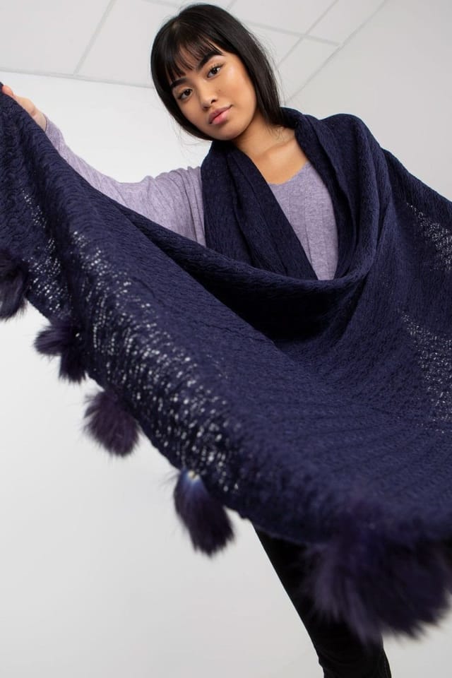 Love Lace Love Lace Women's Openwork Long Winter Warm Scarf with Decorative Pom Poms in Blue - 2