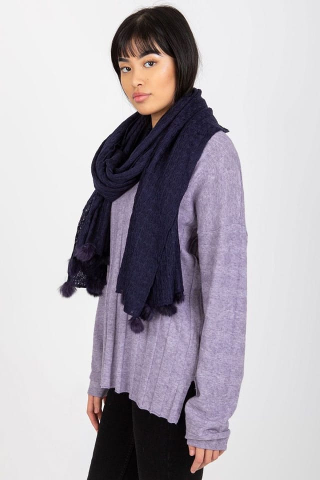 Love Lace Love Lace Women's Openwork Long Winter Warm Scarf with Decorative Pom Poms in Blue - 3