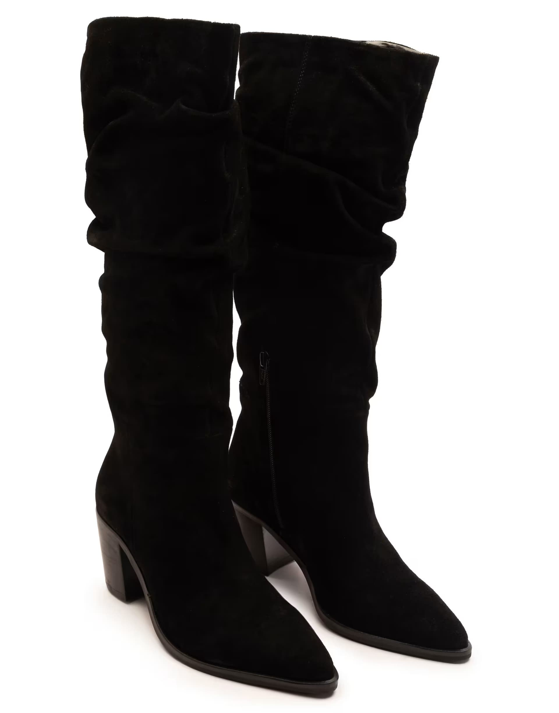 ASOS Off The Hook Muswell leather slouchy knee-high block heel boots in black